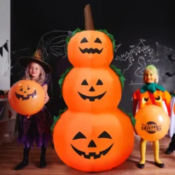 180 Aufblasbarer Halloween Kürbis 3 Stapel Kürbis mit LED-Innenbeleuchtung