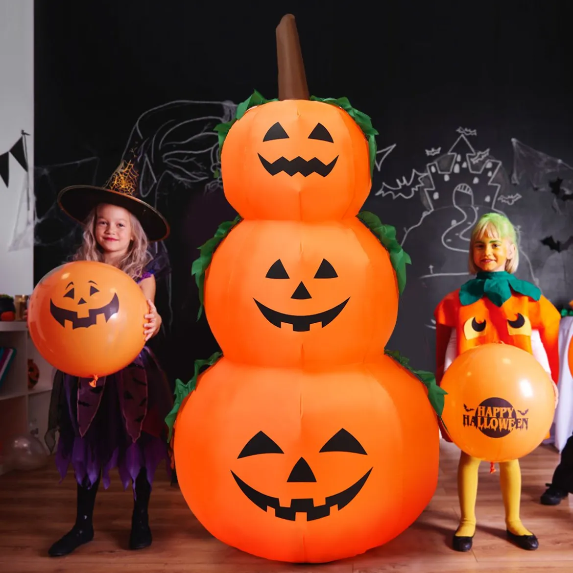 180 Aufblasbarer Halloween Kürbis 3 Stapel Kürbis mit LED-Innenbeleuchtung