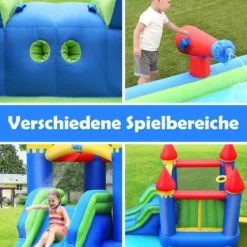 Aufblasbarer Hüpfburg Wasserrutschen-Park mit Gebläse hochwertiger Oxford-Stoff 480 x 280 x 230 cm Bunt