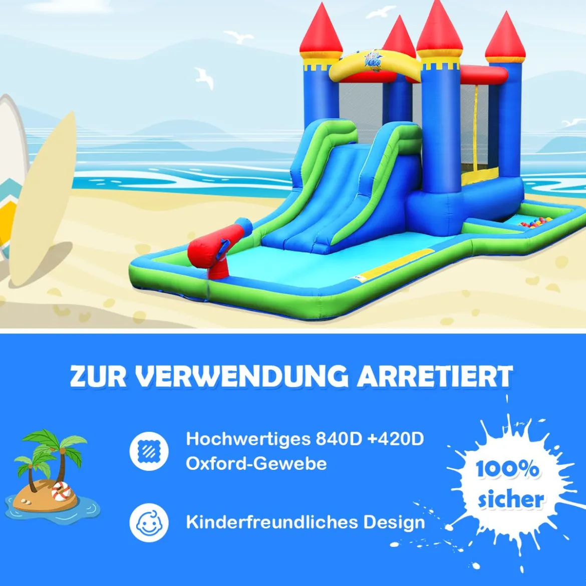 Aufblasbarer Hüpfburg Wasserrutschen-Park mit Gebläse hochwertiger Oxford-Stoff 480 x 280 x 230 cm Bunt