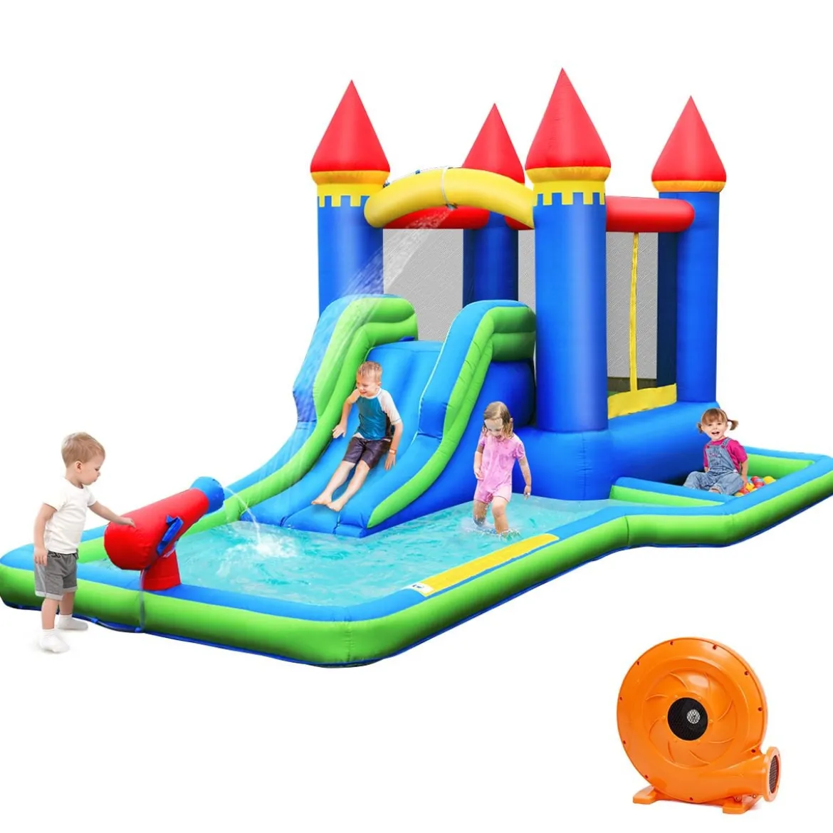 Aufblasbarer Hüpfburg Wasserrutschen-Park mit Gebläse hochwertiger Oxford-Stoff 480 x 280 x 230 cm Bunt