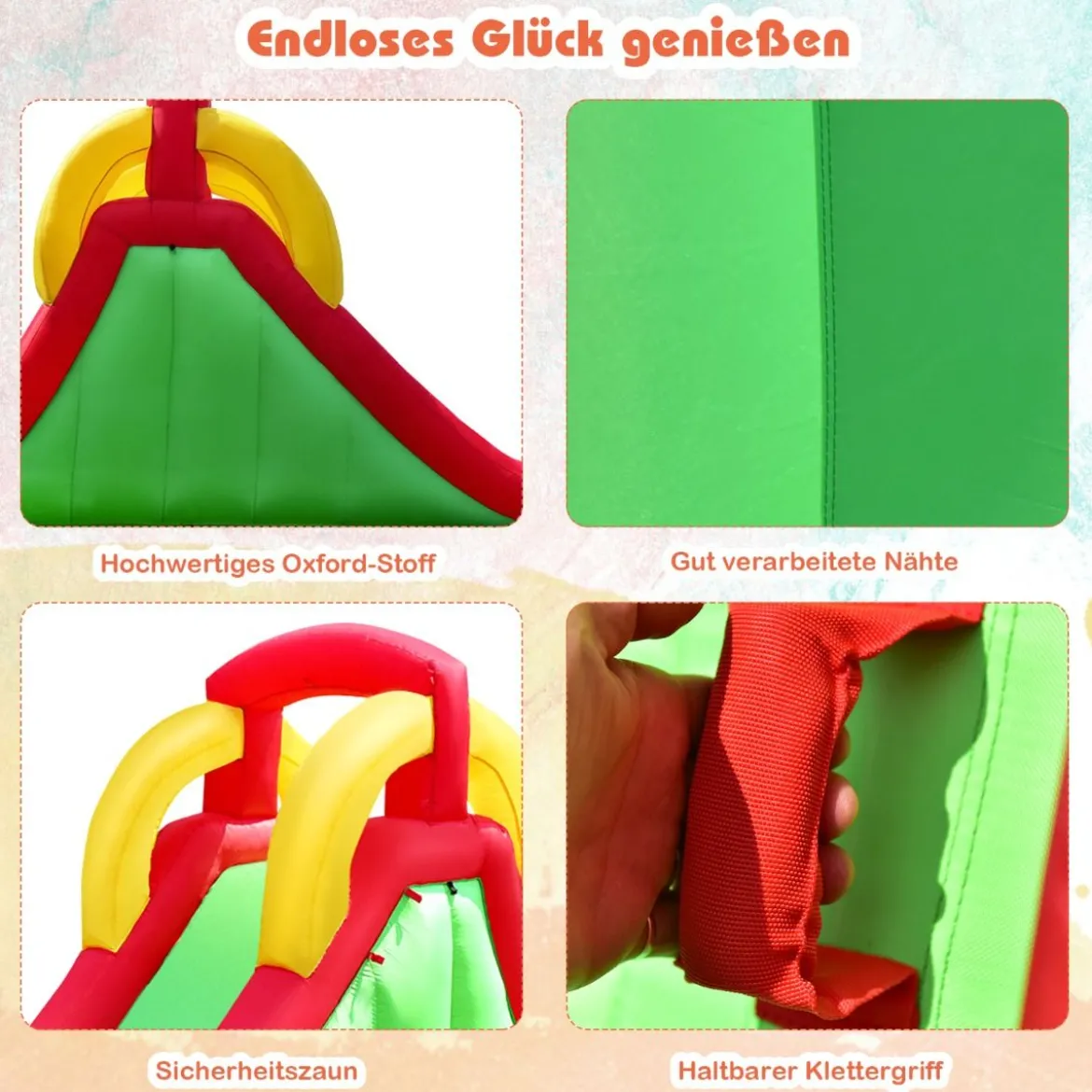 Aufblasbarer Hüpfburg-Wasserrutschen-Park Spielpool Rutsche 470 x 120 x 242 cm Grün + Rot + Gelb