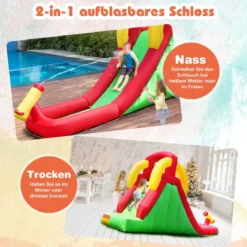 Aufblasbarer Hüpfburg-Wasserrutschen-Park Spielpool Rutsche 470 x 120 x 242 cm Grün + Rot + Gelb