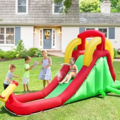 Aufblasbarer Hüpfburg-Wasserrutschen-Park Spielpool Rutsche 470 x 120 x 242 cm Grün + Rot + Gelb