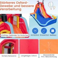 Aufblasbarer 5 in 1 Wasserpark im Piratenthema mit Rutsche Planschbecken Basketballkorb & Kletterwand ohne Gebläse
