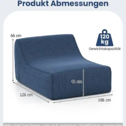 Aufblasbarer Lounge-Sessel ergonomisches aufblasbares Lazy Sofa mit abnehmbarem Bezug Blau