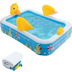Aufblasbarer Pool mit Luftpumpe Planschbecken Schwimmbecken 245 x 172 x 50 cm Blau