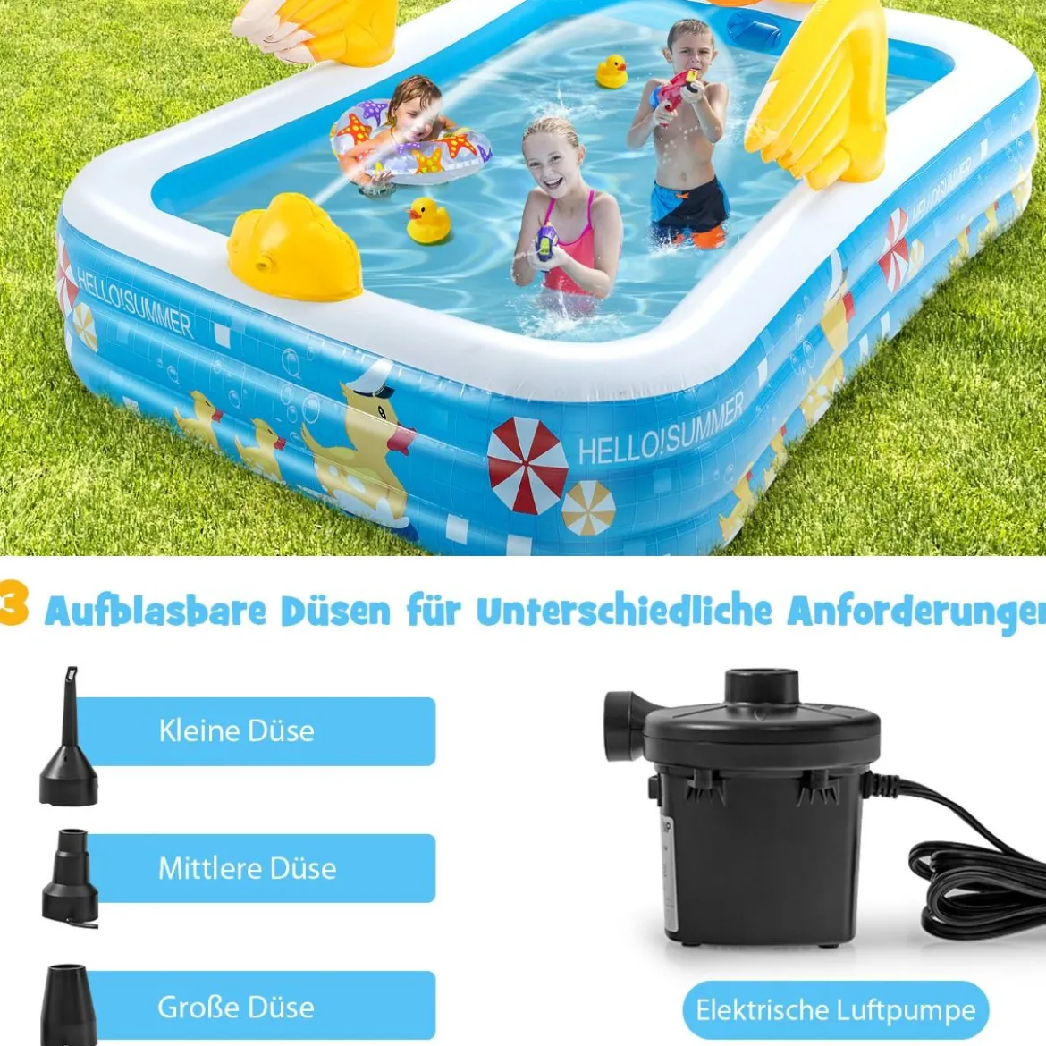 Aufblasbarer Pool mit Luftpumpe Planschbecken Schwimmbecken 245 x 172 x 50 cm Blau