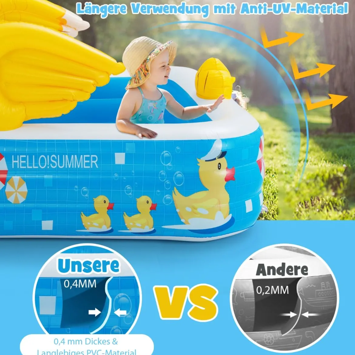 Aufblasbarer Pool mit Luftpumpe Planschbecken Schwimmbecken 245 x 172 x 50 cm Blau