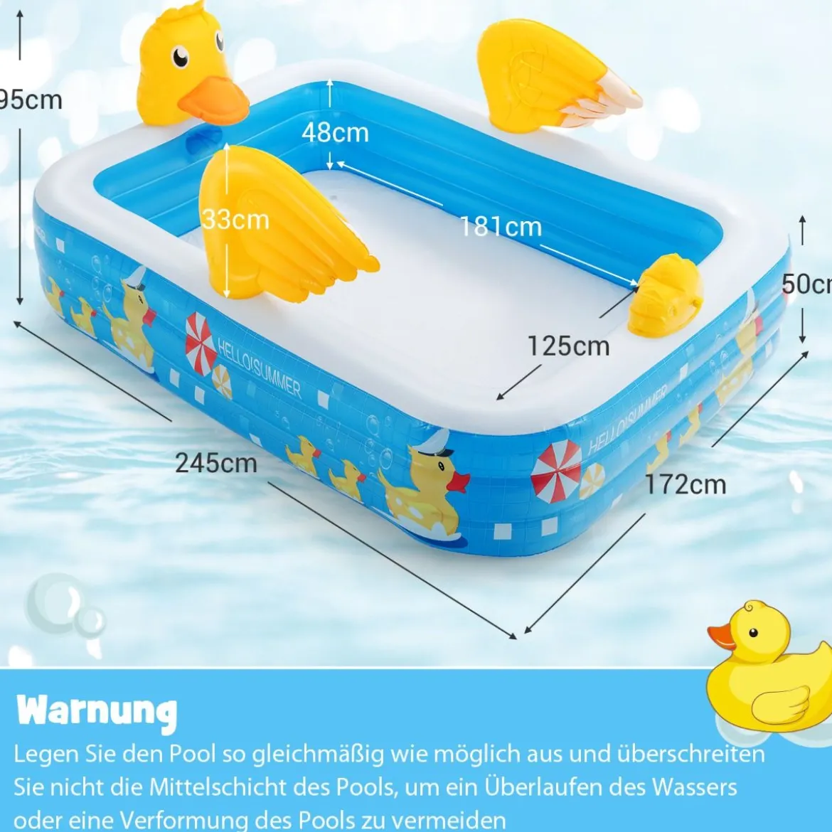 Aufblasbarer Pool mit Luftpumpe Planschbecken Schwimmbecken 245 x 172 x 50 cm Blau