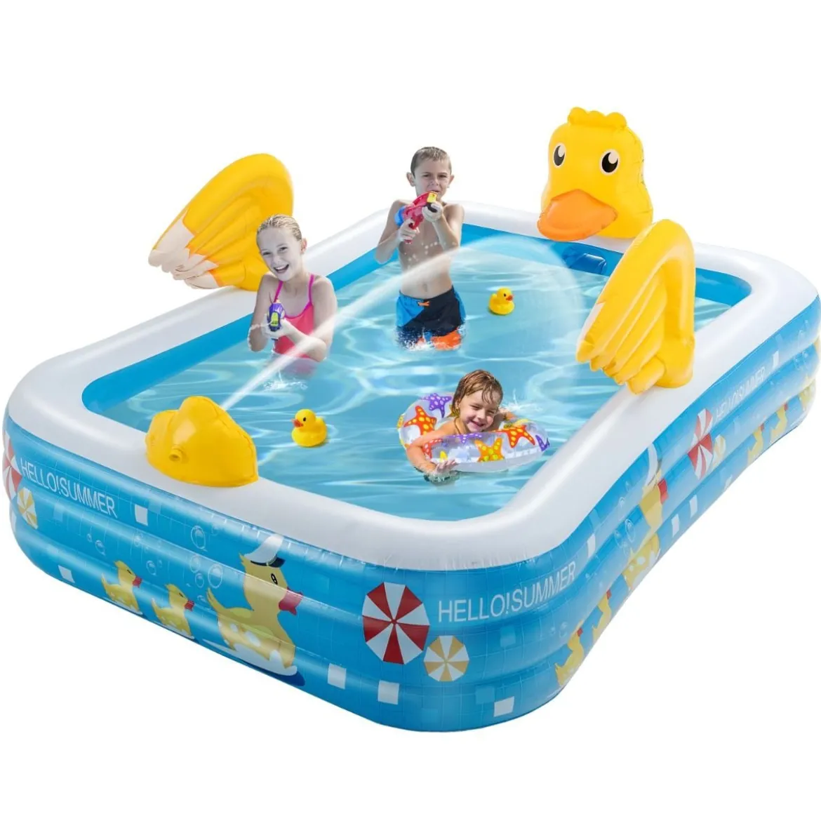 Aufblasbarer Pool mit Luftpumpe Planschbecken Schwimmbecken 245 x 172 x 50 cm Blau