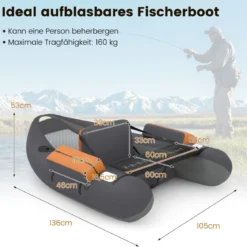 Aufblasbarer Schwimmreifen mit Aufbewahrungstaschen Fischerboot 136 x 105 x 53 cm Schwarz