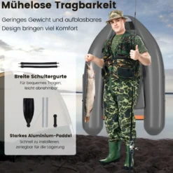 Aufblasbarer Schwimmreifen mit Aufbewahrungstaschen Fischerboot 136 x 105 x 53 cm Schwarz