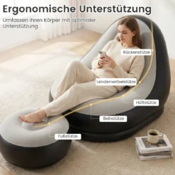 Aufblasbarer Sessel mit Fußhocker & PVC Beflockt-Oberfläche & Getränkehalter Luftsessel Luftsofa