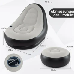 Aufblasbarer Sessel mit Fußhocker & PVC Beflockt-Oberfläche & Getränkehalter Luftsessel Luftsofa