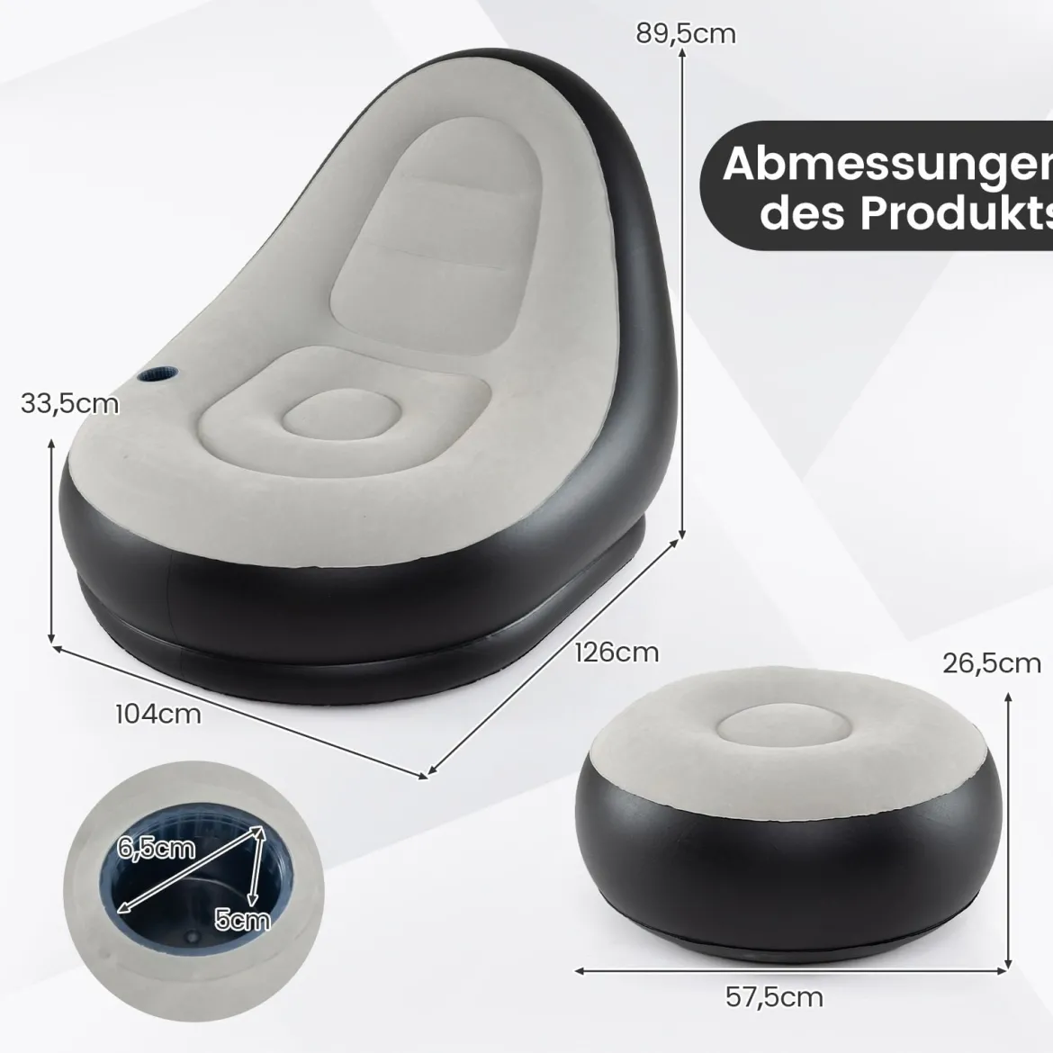 Aufblasbarer Sessel mit Fußhocker & PVC Beflockt-Oberfläche & Getränkehalter Luftsessel Luftsofa