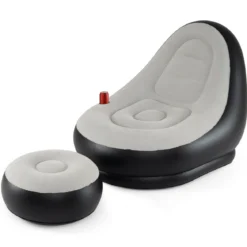 Aufblasbarer Sessel mit Fußhocker & PVC Beflockt-Oberfläche & Getränkehalter Luftsessel Luftsofa