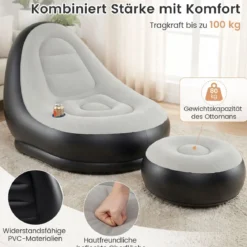 Aufblasbarer Sessel mit Fußhocker & PVC Beflockt-Oberfläche & Getränkehalter Luftsessel Luftsofa