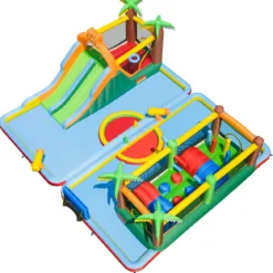 Aufblasbarer Wasserpark für Kinder Hüpfburg mit 2 Rutschen Sprungbereich Kletterwand & Ringwurfspiel