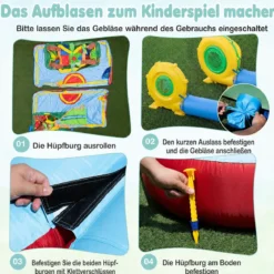 Aufblasbarer Wasserpark für Kinder Hüpfburg mit 2 Rutschen Sprungbereich Kletterwand & Ringwurfspiel