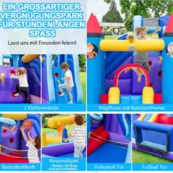 Aufblasbarer Wasserpark im Raketenmotiv mit Gebläse riesige Hüpfburg für Kinder mit 2 Rutschen 555 x 500 x 217 cm