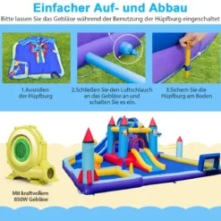Aufblasbarer Wasserpark im Raketenmotiv mit Gebläse riesige Hüpfburg für Kinder mit 2 Rutschen 555 x 500 x 217 cm