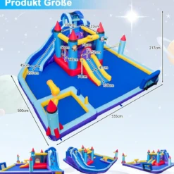 Aufblasbarer Wasserpark im Raketenmotiv mit Gebläse riesige Hüpfburg für Kinder mit 2 Rutschen 555 x 500 x 217 cm