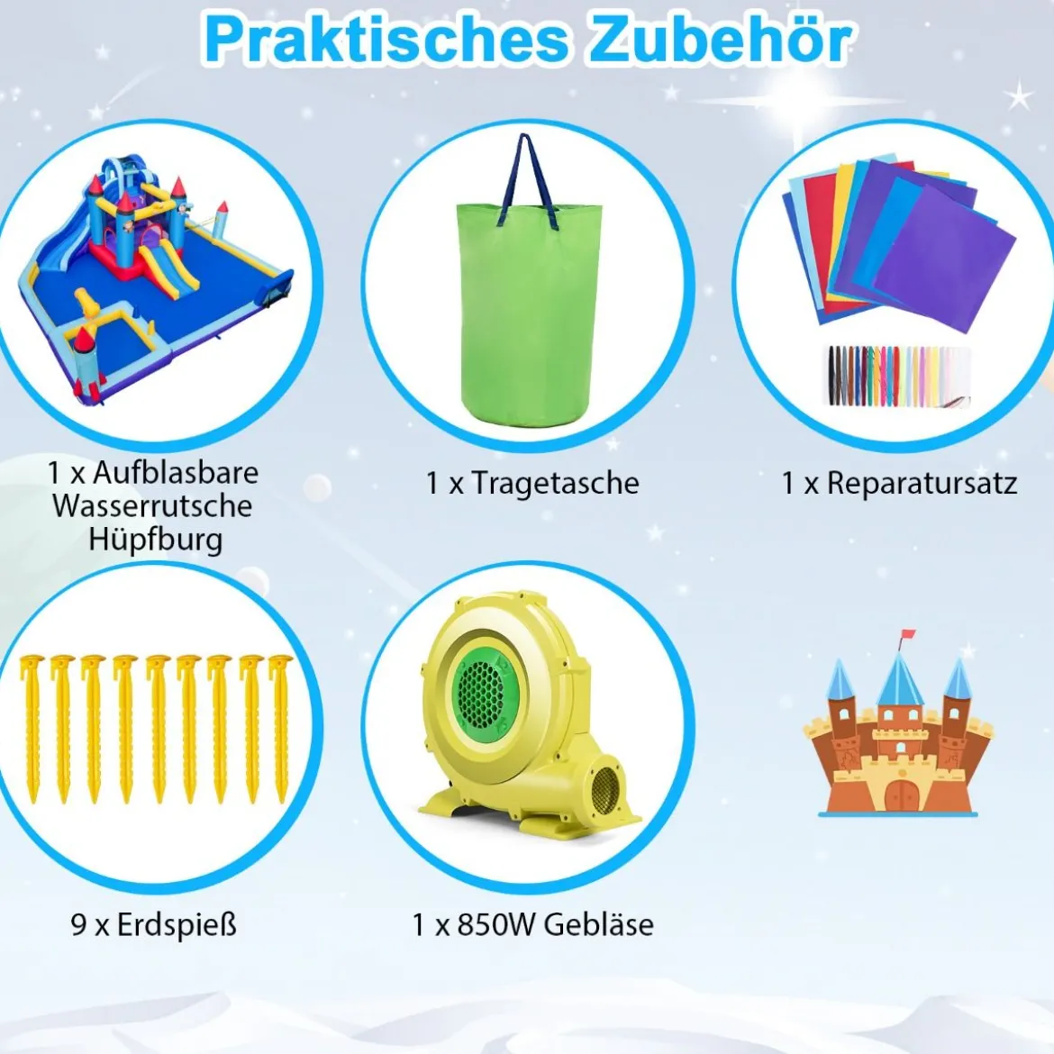 Aufblasbarer Wasserpark im Raketenmotiv mit Gebläse riesige Hüpfburg für Kinder mit 2 Rutschen 555 x 500 x 217 cm