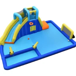 Aufblasbarer Wasserpark 6-in-1 Hüpfburg mit Wasserrutsche 526 x 373 x 203 cm Blau + Gelb