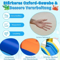 Aufblasbarer Wasserrutschenpark mit 2 Pools & 680W Gebläse & Wasserkanone Blau