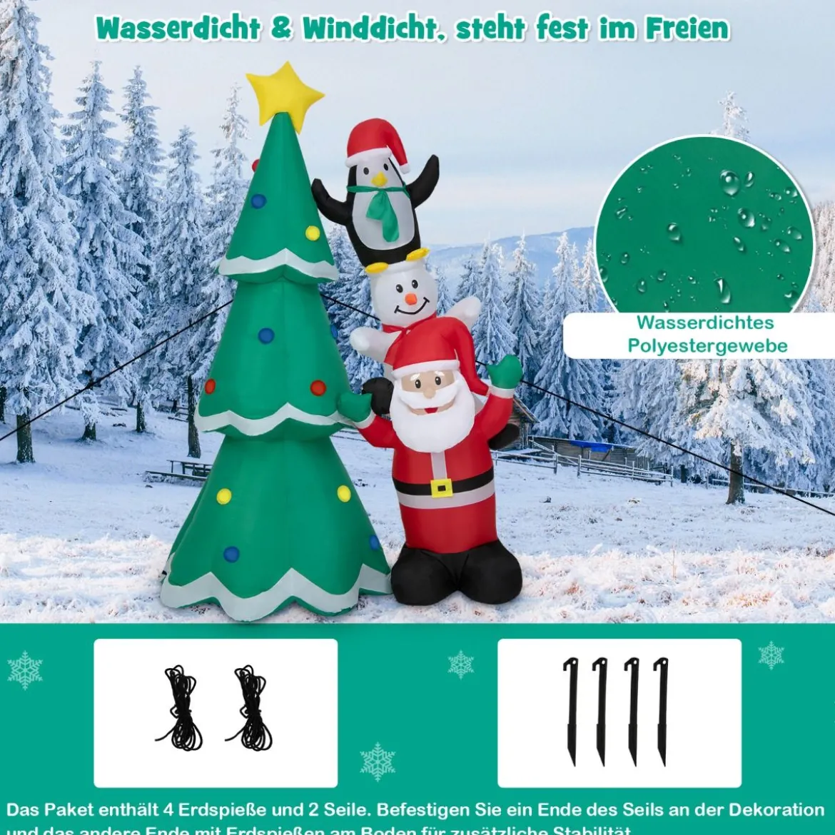 Aufblasbarer Weihnachtsdekoration Mit Mehrfarbigem Disco-Licht & 5 hellen LEDs 266 cm