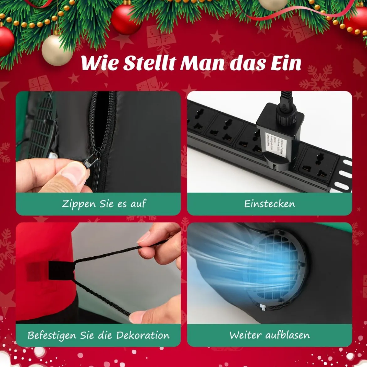 Aufblasbarer Weihnachtsmann im Hubschrauber mit Geschenk mit LED-Leuchten 190 x 130 x 120 cm
