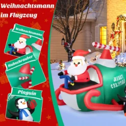 Aufblasbarer Weihnachtsmann im Hubschrauber mit Geschenk mit LED-Leuchten 190 x 130 x 120 cm