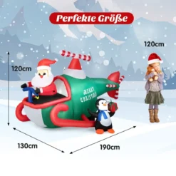 Aufblasbarer Weihnachtsmann im Hubschrauber mit Geschenk mit LED-Leuchten 190 x 130 x 120 cm