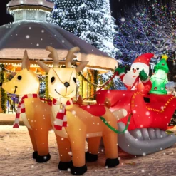 Aufblasbarer Weihnachtsmann mit Schlitten LED Weihnachtsdekoration mit Weihnachtsbaum