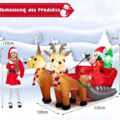 Aufblasbarer Weihnachtsmann mit Schlitten LED Weihnachtsdekoration mit Weihnachtsbaum