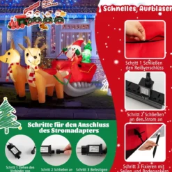 Aufblasbarer Weihnachtsmann mit Schlitten LED Weihnachtsdekoration mit Weihnachtsbaum