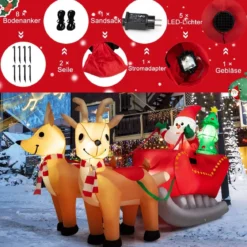 Aufblasbarer Weihnachtsmann mit Schlitten LED Weihnachtsdekoration mit Weihnachtsbaum