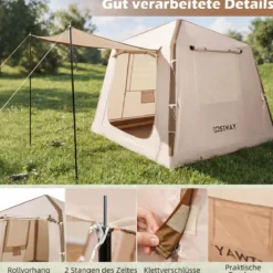 Aufblasbares Campingzelt für 2-4 Personen Luftzelt mit Moskitonetzfenstern Familienzelt mit Pumpe & Tragetasche