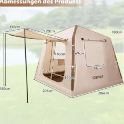 Aufblasbares Campingzelt für 2-4 Personen Luftzelt mit Moskitonetzfenstern Familienzelt mit Pumpe & Tragetasche