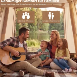 Aufblasbares Campingzelt für 2-4 Personen Luftzelt mit Moskitonetzfenstern Familienzelt mit Pumpe & Tragetasche