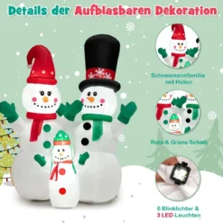 Aufblasbare Schneemannfamilie-Weihnachtsdekoration mit LEDs & Luftgebläse 175 cm