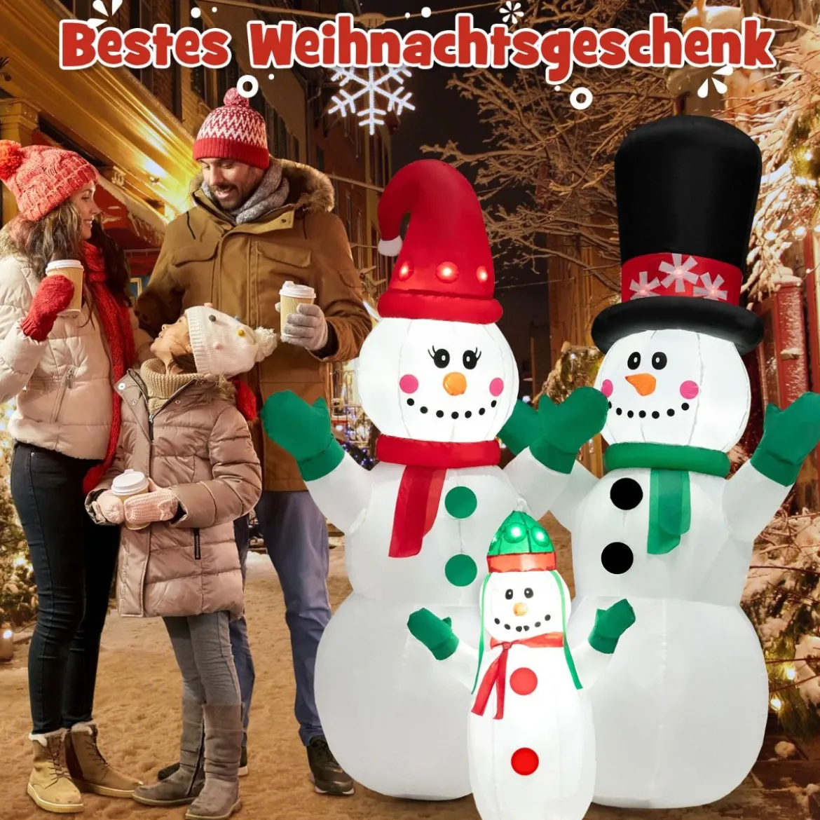 Aufblasbare Schneemannfamilie-Weihnachtsdekoration mit LEDs & Luftgebläse 175 cm