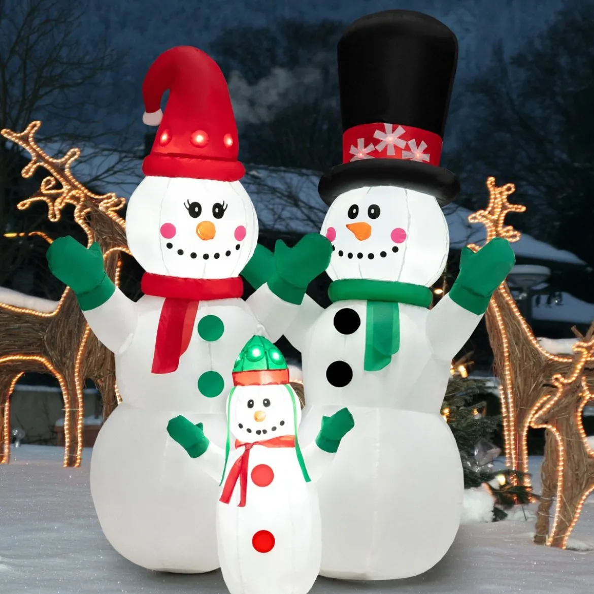 Aufblasbare Schneemannfamilie-Weihnachtsdekoration mit LEDs & Luftgebläse 175 cm