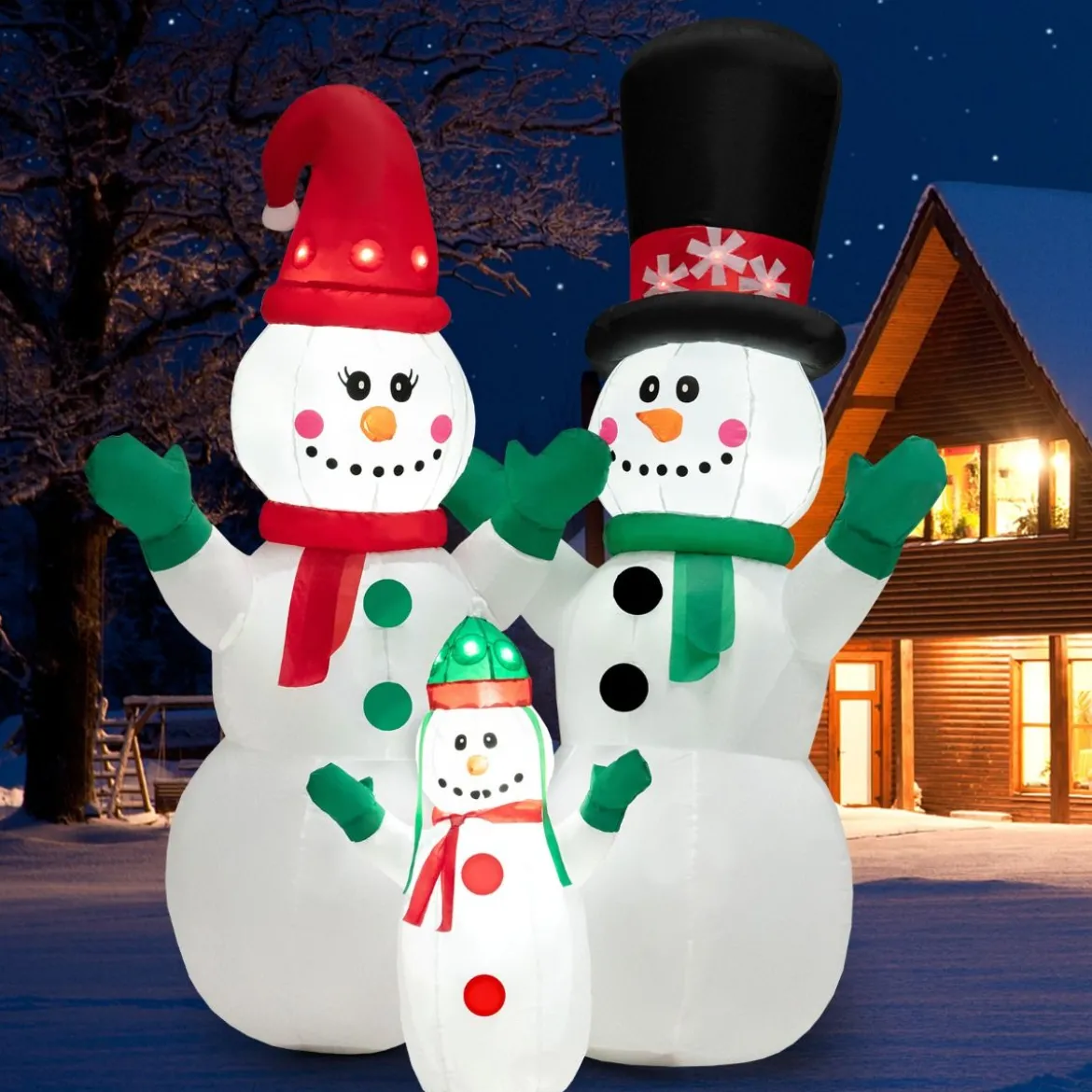 Aufblasbare Schneemannfamilie-Weihnachtsdekoration mit LEDs & Luftgebläse 175 cm