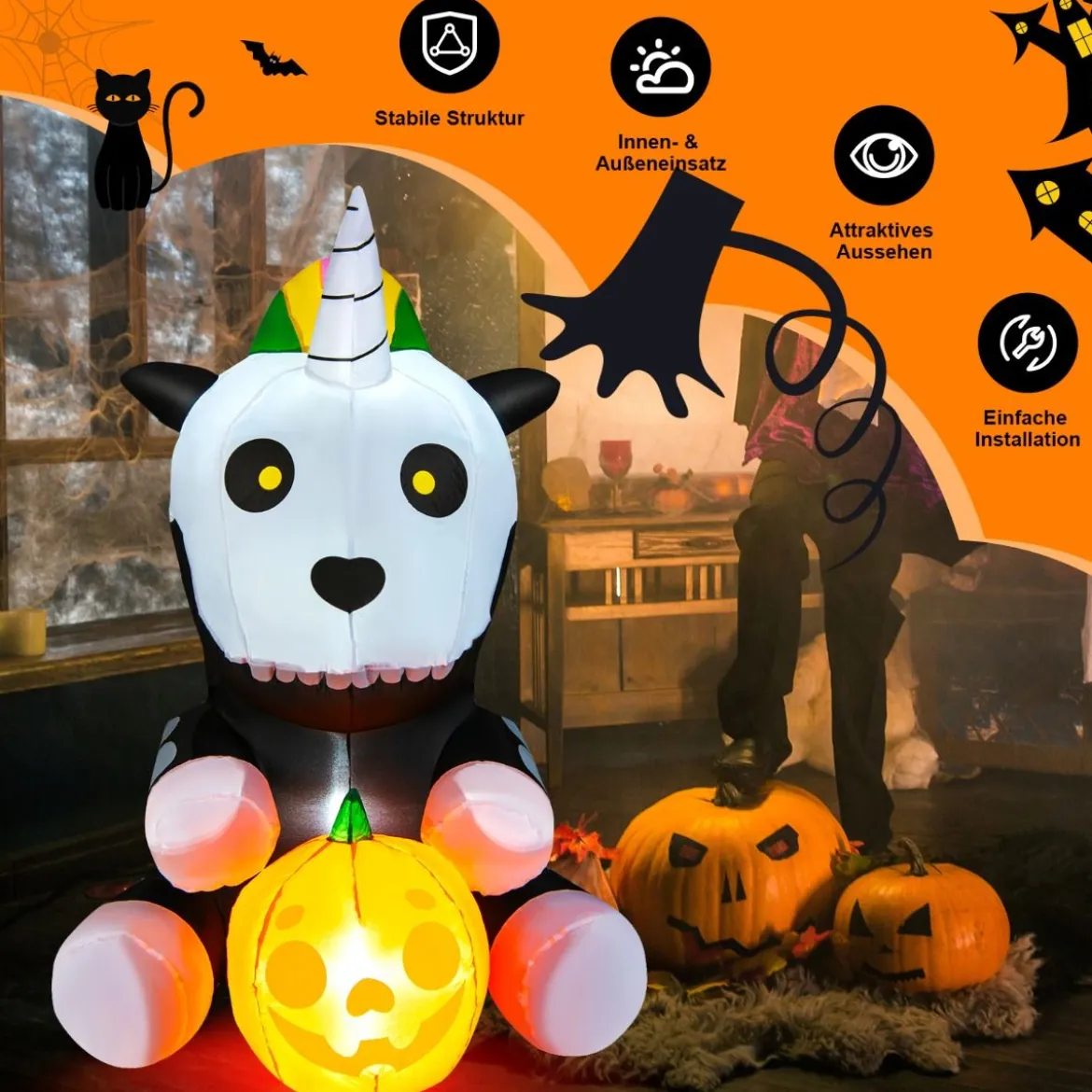 Aufblasbares Halloween-Einhorn-Skelett mit Kürbis Halloween-Dekoration 100 x 130 x 150 cm