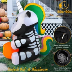 Aufblasbares Halloween-Einhorn-Skelett mit Kürbis Halloween-Dekoration 100 x 130 x 150 cm