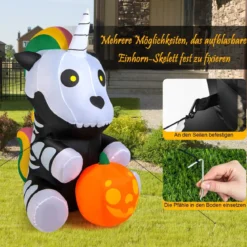 Aufblasbares Halloween-Einhorn-Skelett mit Kürbis Halloween-Dekoration 100 x 130 x 150 cm