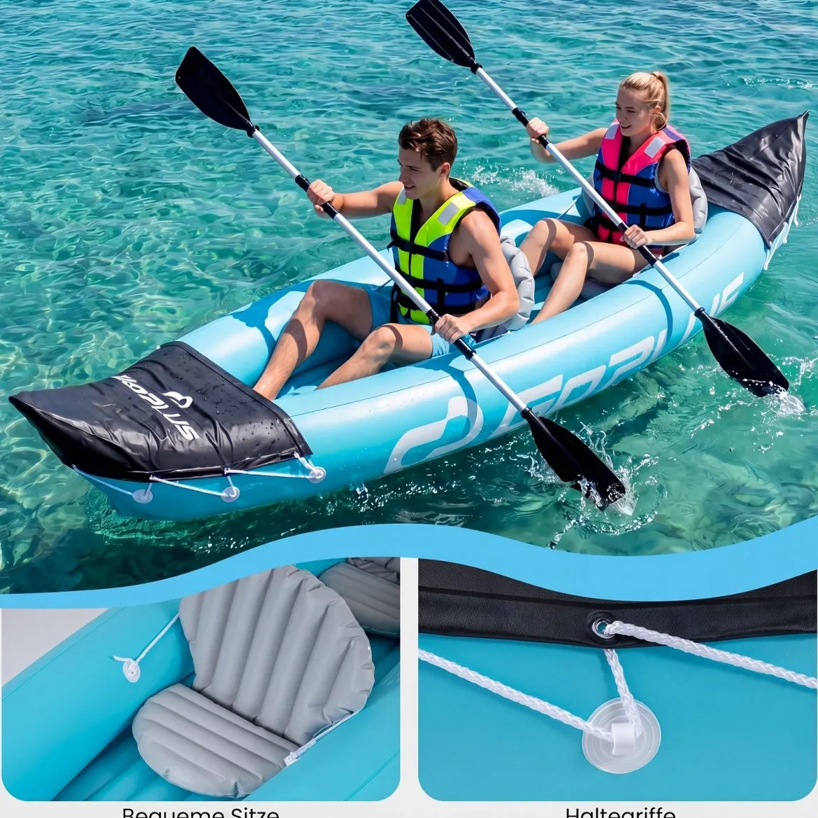 Aufblasbares Kajak Set für 2 Personen Schlauchkajak aus PVC mit 2 Aluminium-Paddel Pumpe bis zu 160 kg Belstbar