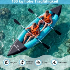 Aufblasbares Kajak Set für 2 Personen Schlauchkajak aus PVC mit 2 Aluminium-Paddel Pumpe bis zu 160 kg Belstbar